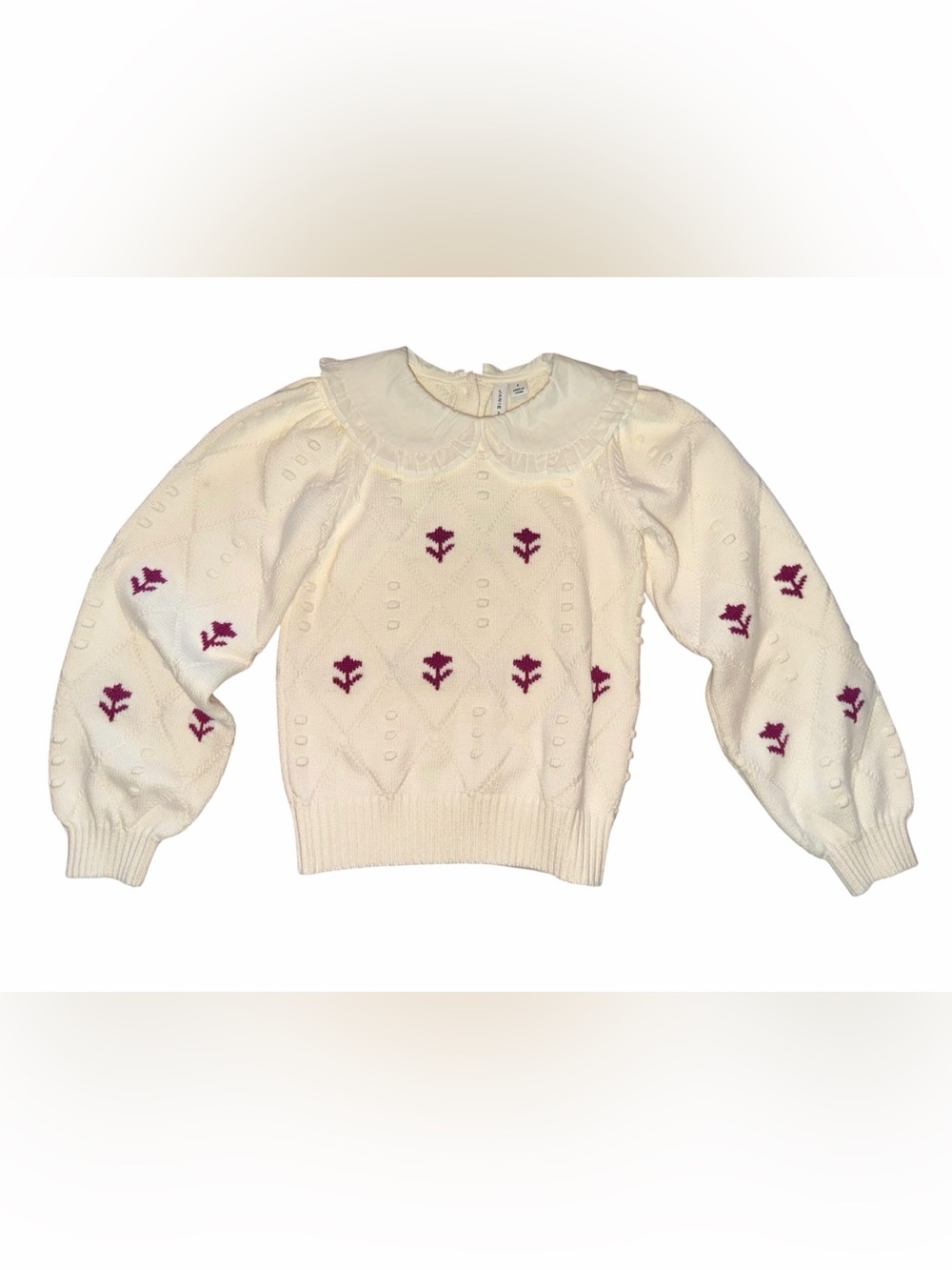 Janie and Jack Girls Cream Textured Sweater Peter Pan collar, Sz 6 NWOT